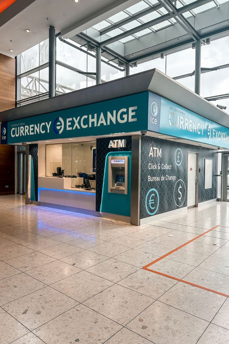 International currency exchange booth with ATM, useful for Ireland travel tips.