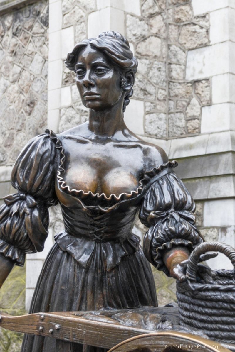 Bronze statue of a woman with a basket, a free Dublin attraction.