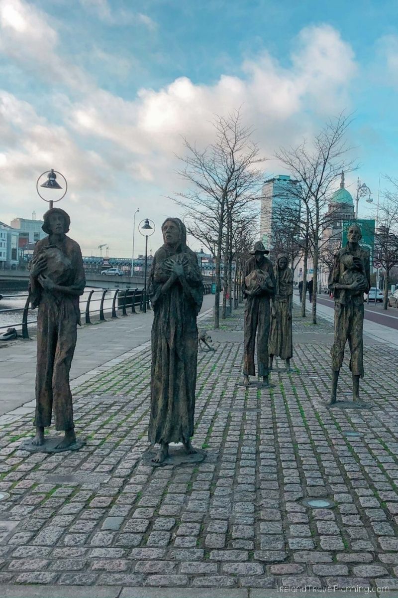 The Famine Statues, a poignant free Dublin sight, on the River Liffey quayside.