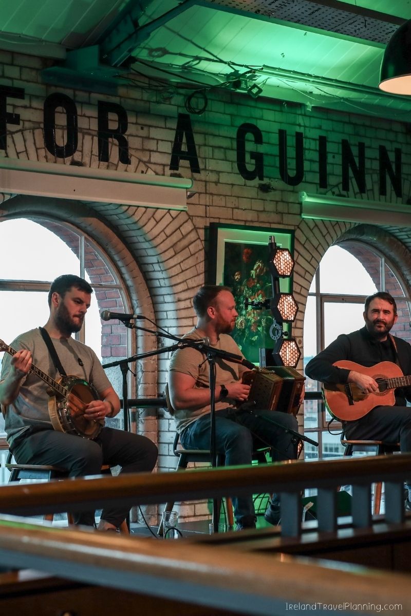 Irish musicians play traditional music for free in Dublin, Ireland.