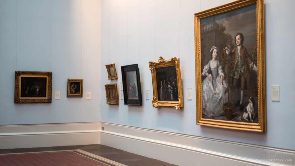 Art gallery in Dublin with framed paintings on the wall. Free things to do in Dublin.