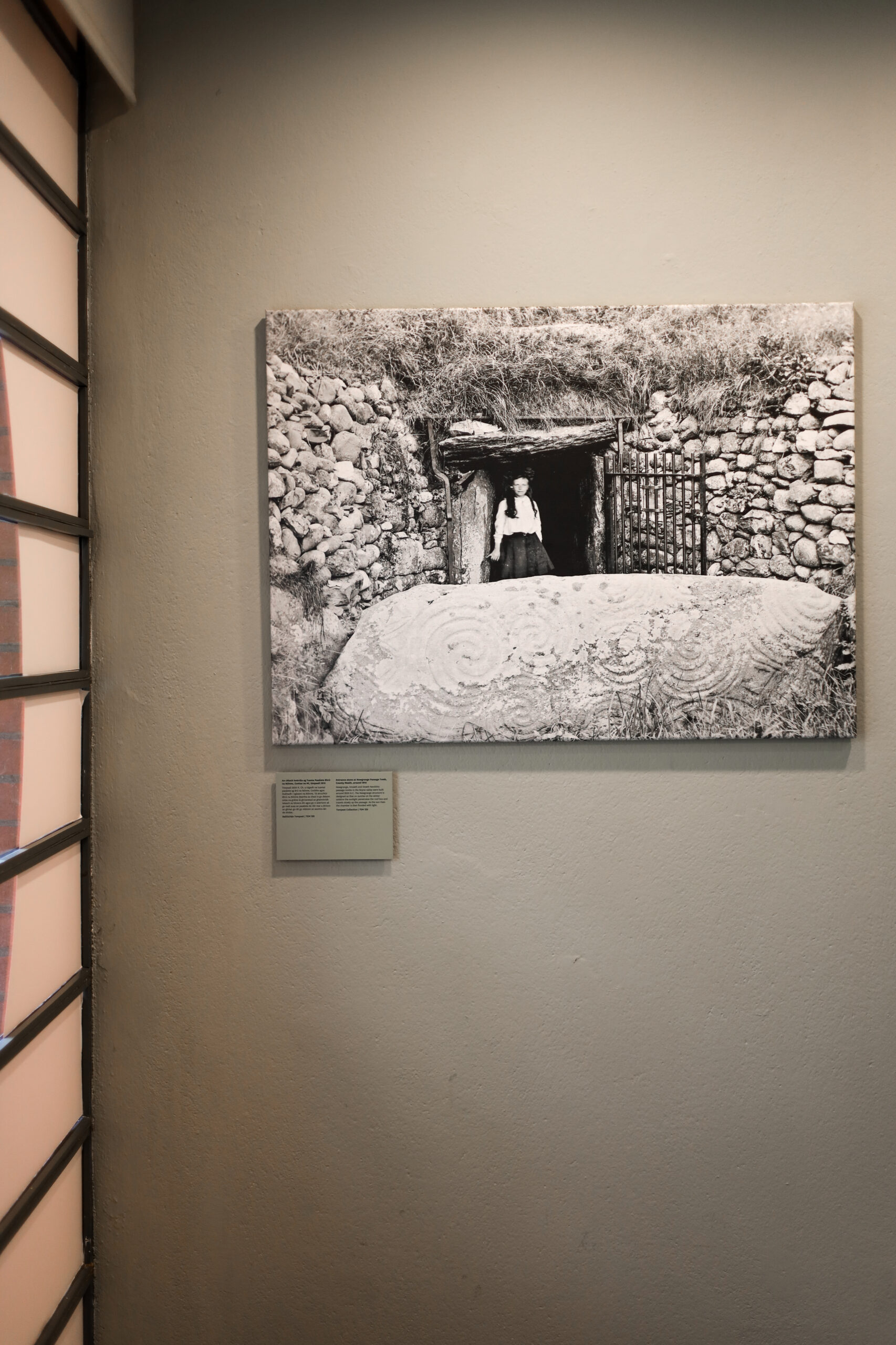 Woman in traditional dress at ancient Irish passage tomb, Dublin free sights