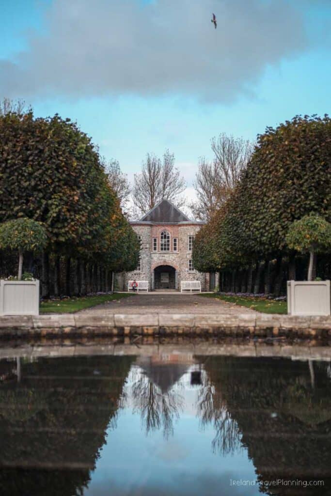 Dublin's Irish Museum of Modern Art, a free thing to do, reflected in water.