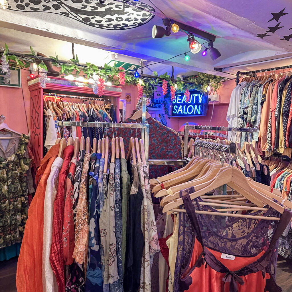 Vintage clothing racks in a quirky Dublin boutique