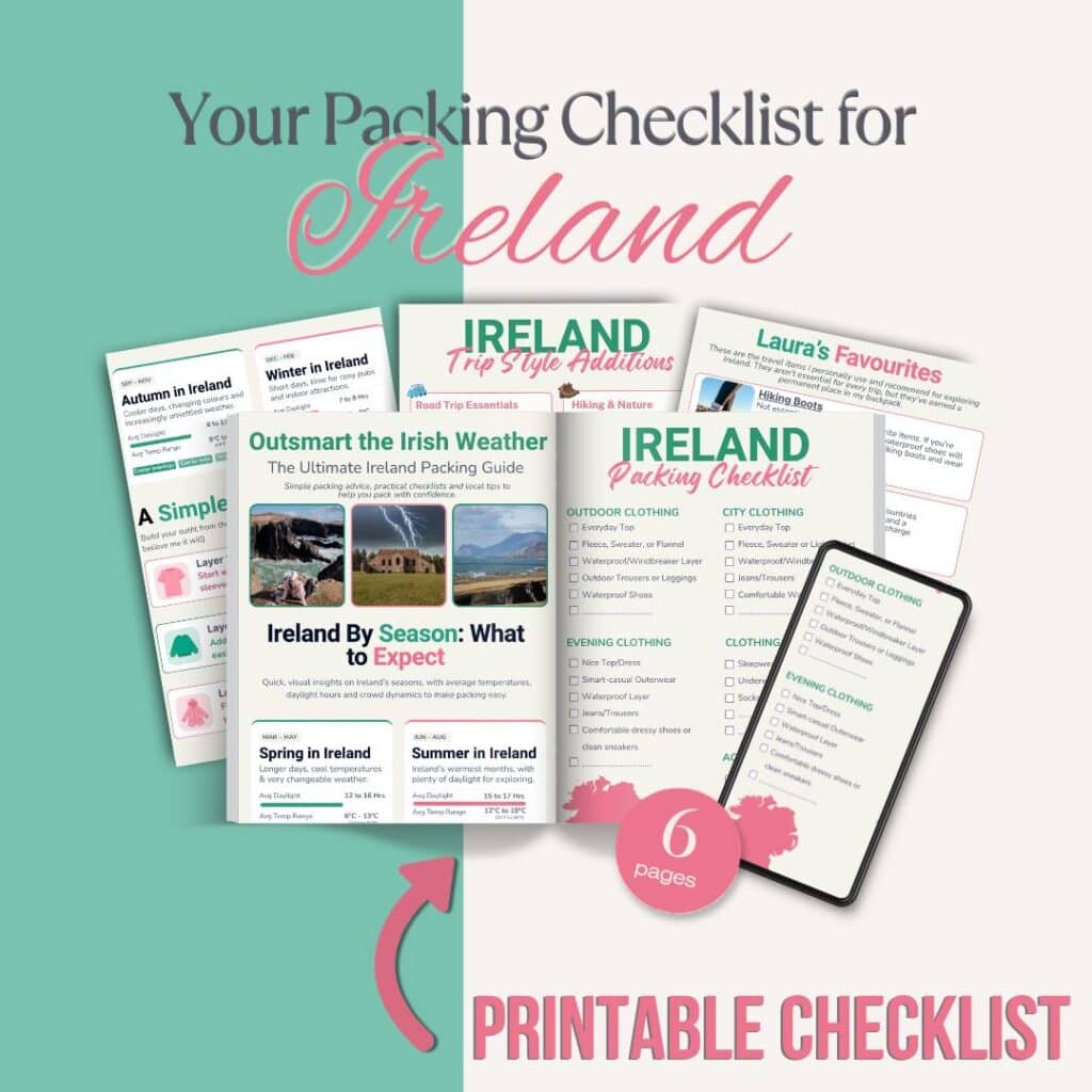 Ireland packing checklist with trip style tips and seasonal weather advice.