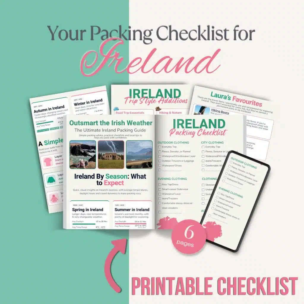 Ireland packing checklist with trip style tips and seasonal weather advice.