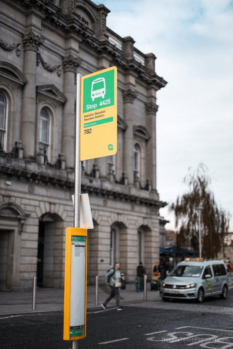 Dublin bus stop sign for route 4425 at Heuston Station, part of public transport in Dublin.