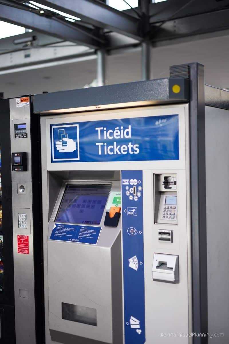 Ticket machine for public transport in Dublin, displaying "Tรญicรฉid Tickets