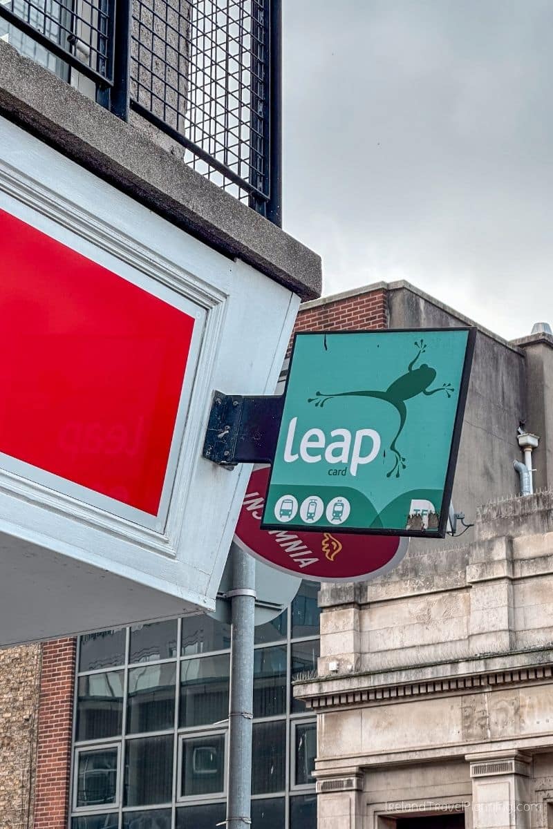 Leap card sign with a frog logo, a key for Dublin public transport.