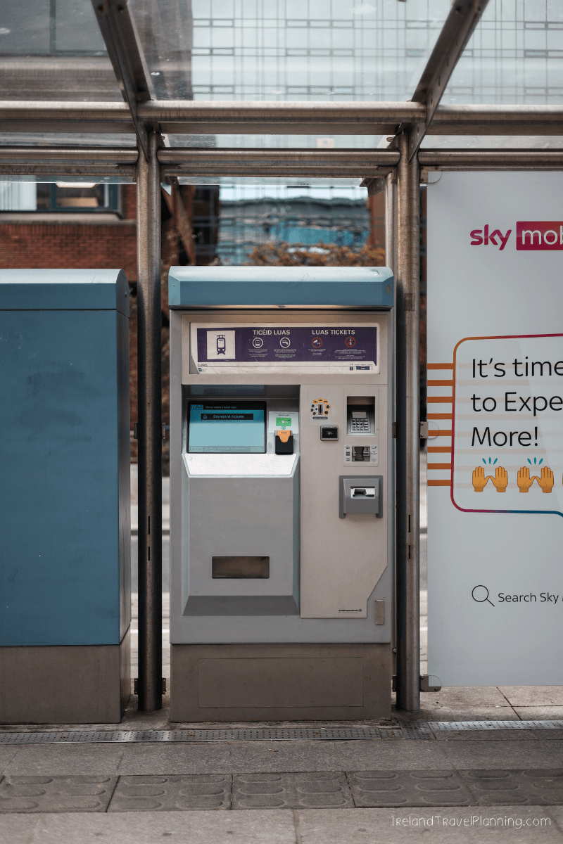 Luas ticket machine at a Dublin public transport stop, for tourists.