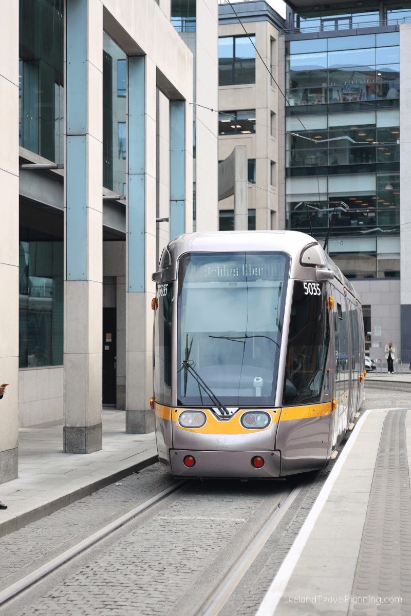 Dublin tram 5035 on tracks, part of public transport in Dublin.