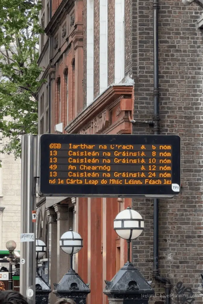 Dublin bus stop with real-time departure information for public transport in Dublin