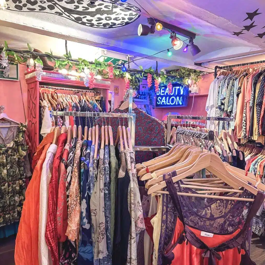 Vintage clothing store in Dublin, a hidden gem with a "Beauty Salon" sign.