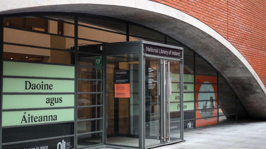 National Library of Ireland entrance, Dublin. Exhibition: Daoine agus Áiteanna.