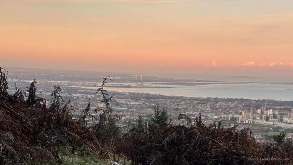 Dublin hidden gem: Cityscape view at sunset from the Dublin Mountains.