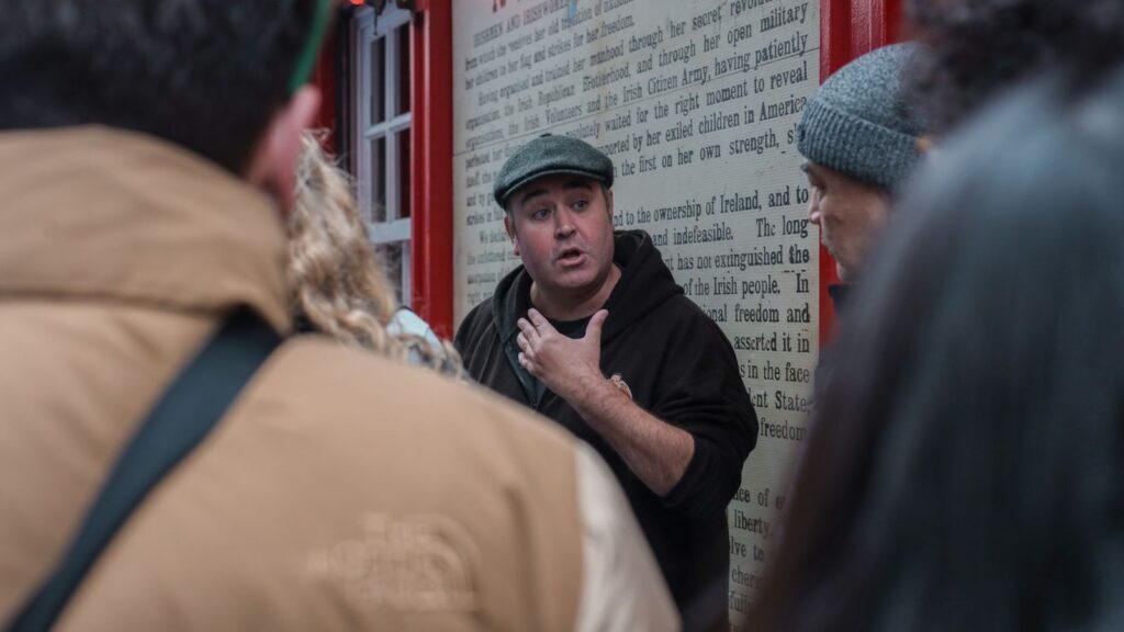 Tour guide explaining Irish history in Dublin, relevant for "Is the Dublin Pass Worth it!?