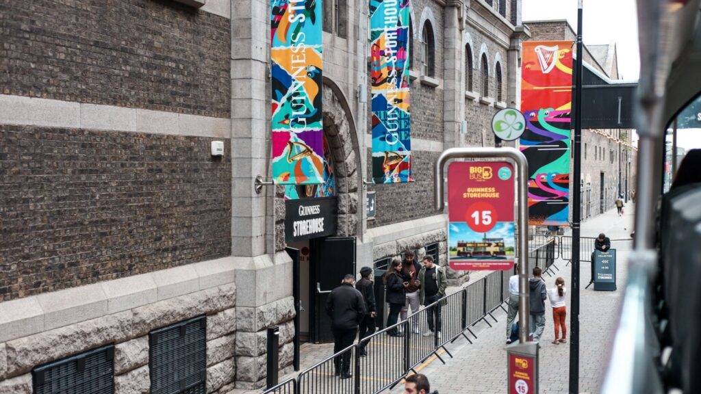 Guinness Storehouse entrance in Dublin, Ireland. Big Bus tour stop.