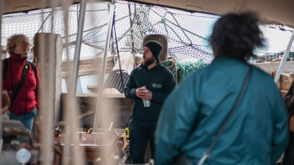 Tour group on a ship in Dublin, Ireland.