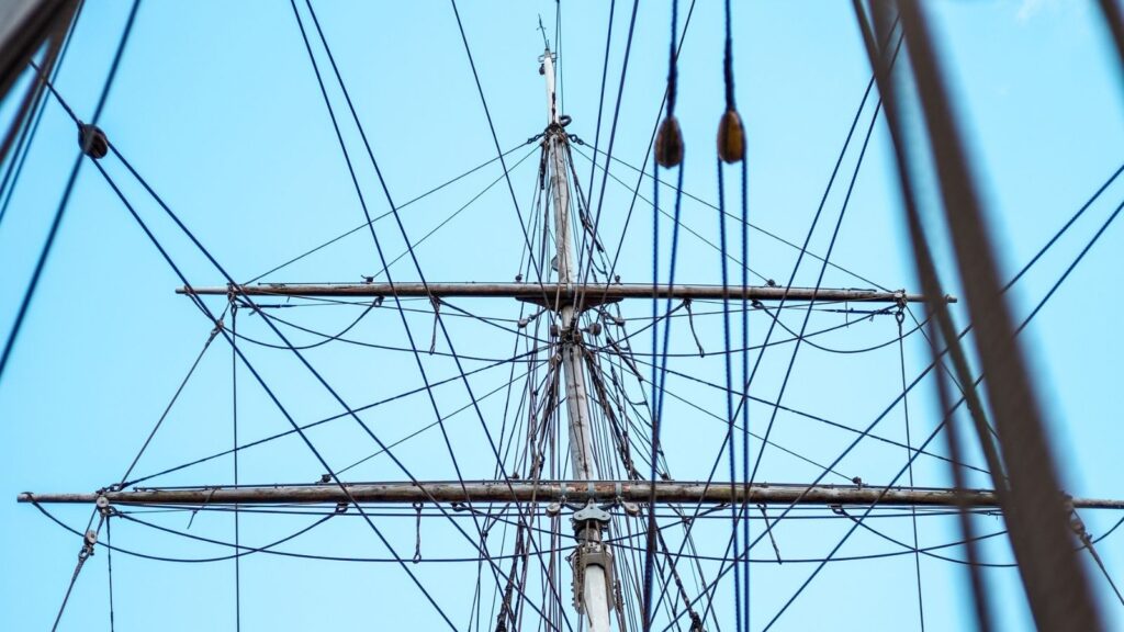Ship mast with rigging against a blue sky. Dublin Pass blog content.