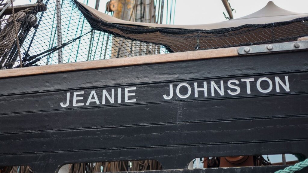 Jeanie Johnston ship nameplate. Historic Dublin attraction.