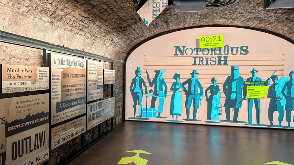 Notorious Irish exhibit at Dublin's EPIC Museum. "Murder Was His Pastime" headline visible.