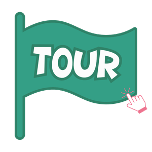 Green flag with "TOUR" text, indicating a travel guide or tour information.