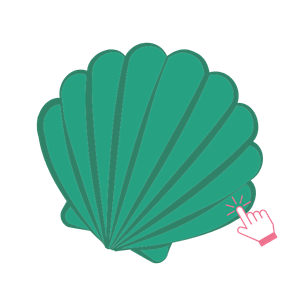 Green seashell with a hand clicking it. Ireland travel guides may feature coastal imagery.