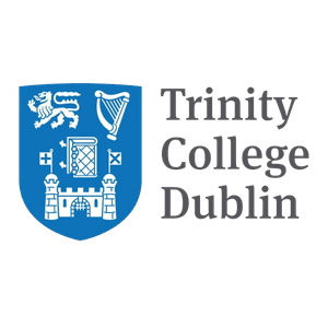 Trinity College Dublin crest with lion, harp, book, and castle