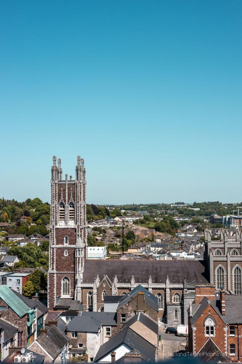 Aerial view of Cork City with St Mary's Cathedral in the foreground