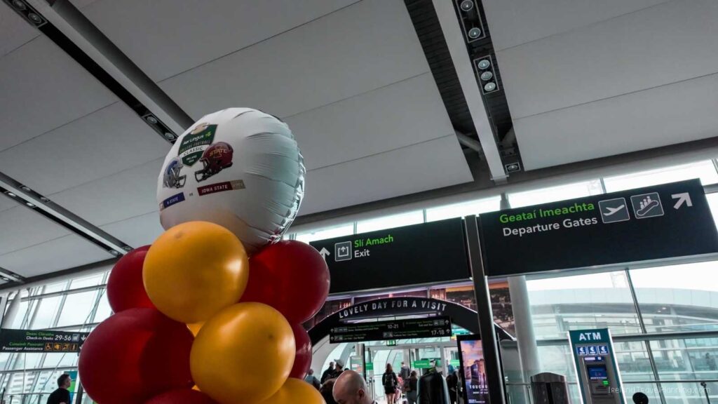 Balloons at Dublin Airport near departure gates for the Aer Lingus College Football Classic