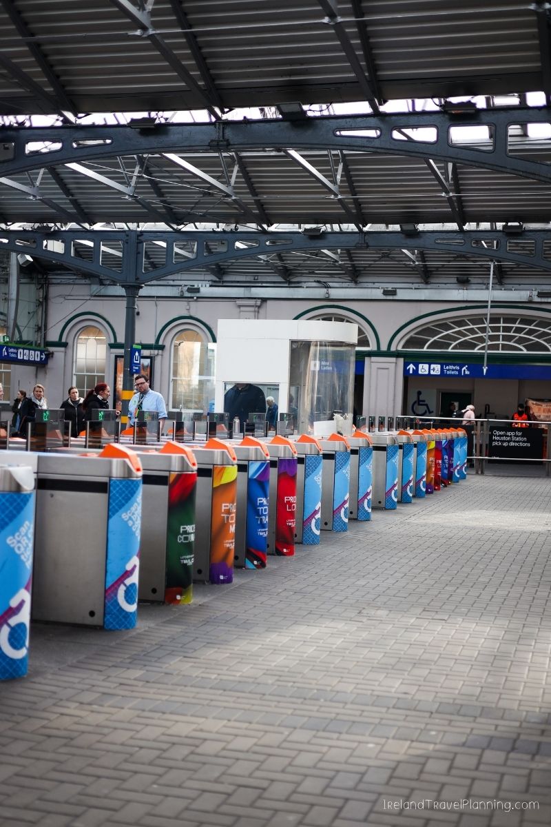 Train station ticket gates in Ireland, part of the cost of an Ireland trip.
