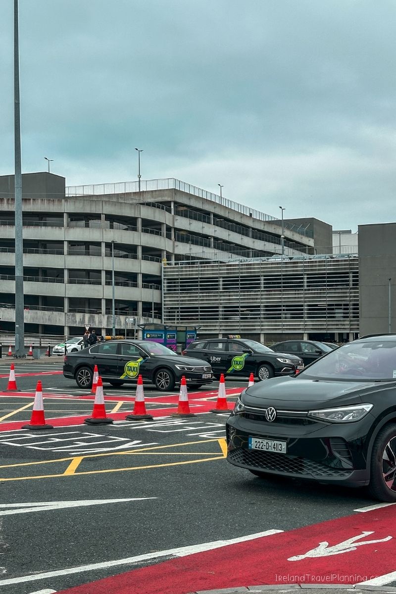 Taxi and Uber pickup area at Dublin Airport, Ireland