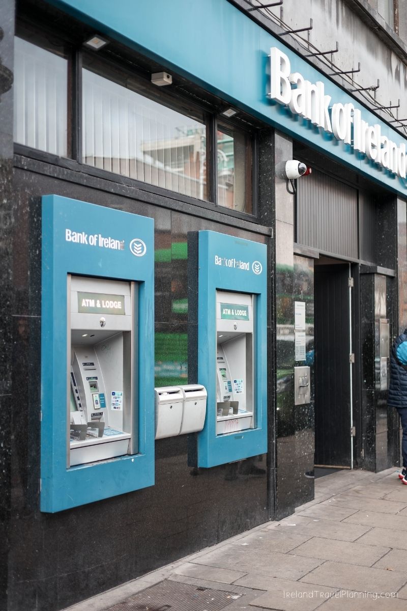 Bank of Ireland ATMs on a granite building exterior