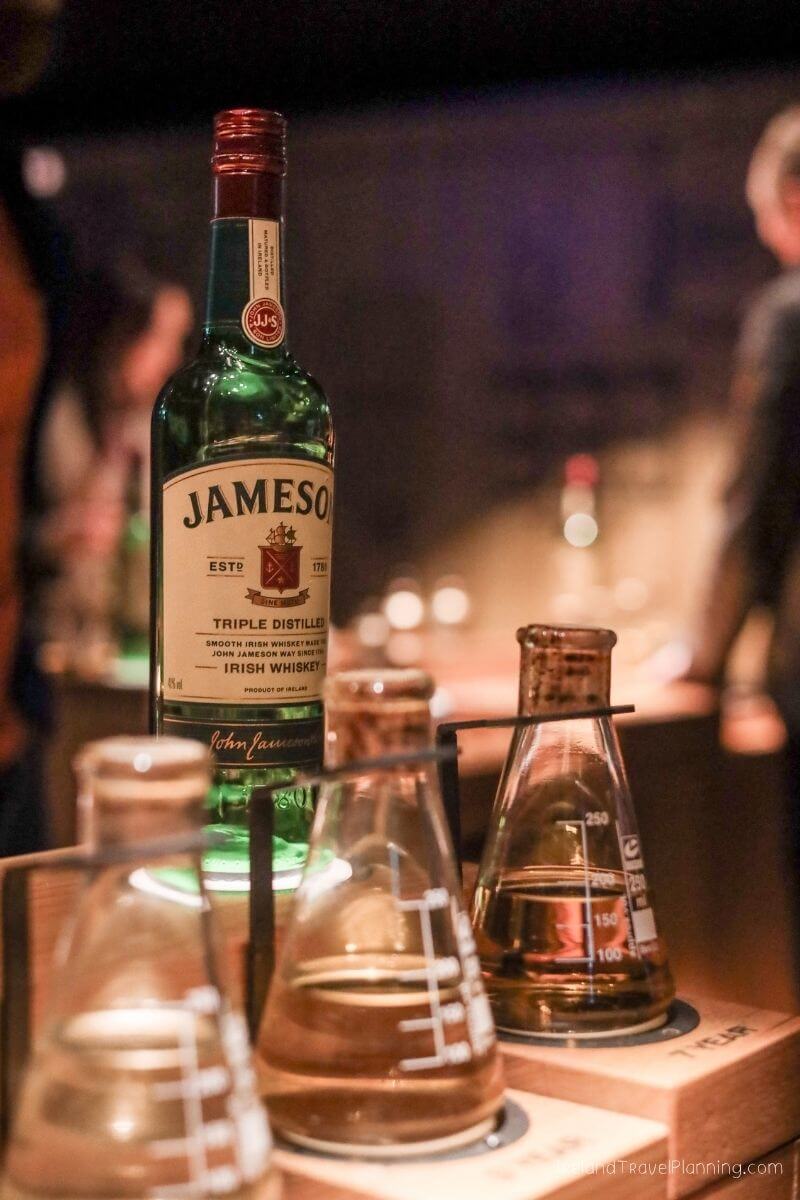 Jameson Irish Whiskey bottle and tasting beakers